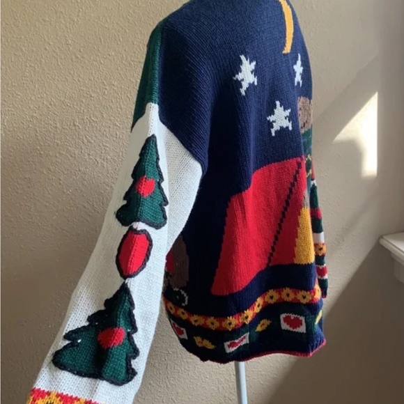 VTG BRIDGEWATER COTTON BLEND WINTER CARDIGAN  TEDDY BEAR THEME L - Picture 4 of 10